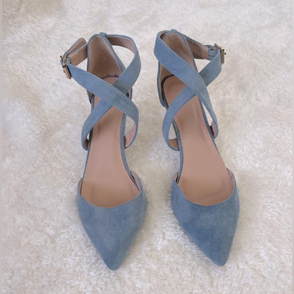 Baby blue suede pumps